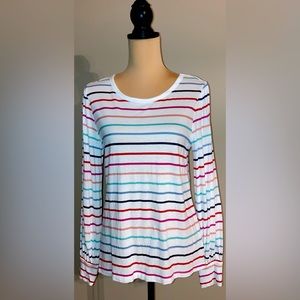 Women's a.n.a Multi Color Striped Long Puff Shoulder Sleeve Top/Shirt, Medium M